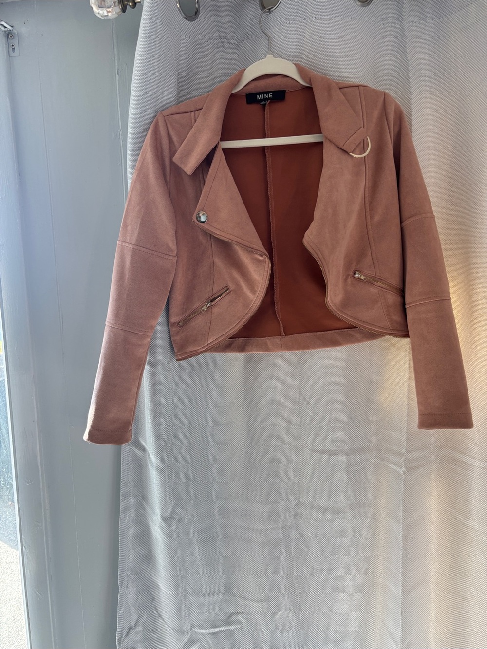 mine Mauve Suede Cropped Moto Jacket